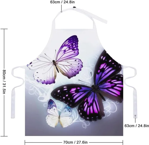 Vista 2 de Personalized White Purple Butterflies Adult Apron, Kitchen Cooking Aprons for Woman Man, Adjustable Bib Apron with Pocket for Baking, BBQ Crafting