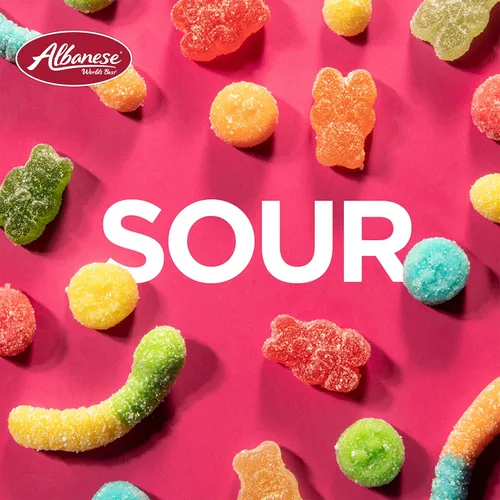 Vista 4 de Albanese -Gusanos de gomita ácidos, pequeños y de neón, 4.5 libras de golosina 5 Super Sour Flavors, Soft & Chewy Gummies, Gluten Free Blue