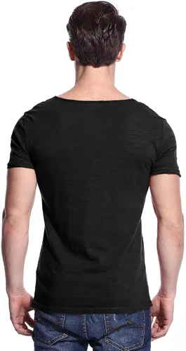 Vista 2 de Camisetas con cuello en V para hombre, cuello redondo, manga corta, ajustadas, básicas, camiseta casual