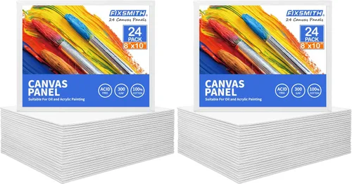 Vista 24 de Tableros de lienzo para pintar de 3 x 5 pulgadas, paquete de 24 mini lienzos, paneles de lienzo blanco en blanco, 100% algodón imprimado