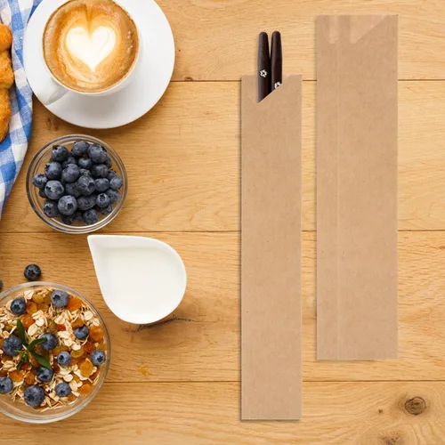 Vista 6 de Kichvoe 200 fundas desechables de papel para cubiertos, palillos y soporte para cubiertos, bolsa de bolsillo, bolsas de envoltura de vajilla de 7.08