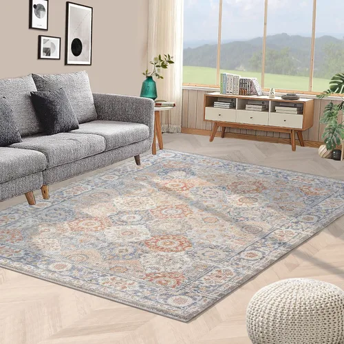 Vista 17 de Fashionwu Alfombra de baño con diseño floral para pasillo, alfombra moderna envejecida para sala de estar, alfombra turca, alfombra estética