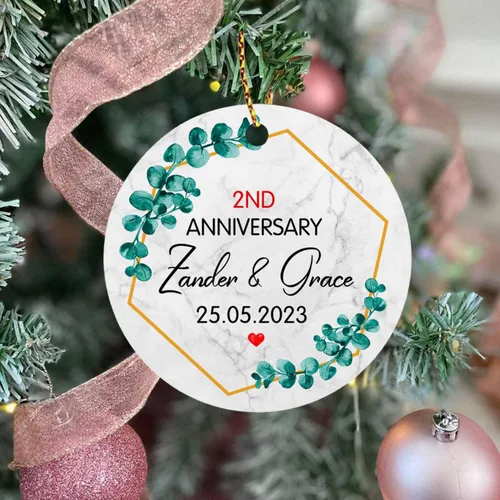Vista 6 de Recuerdo personalizado para el segundo aniversario del señor y la fecha para pareja, adorno de aniversario de boda, decoración de árbol de Navidad