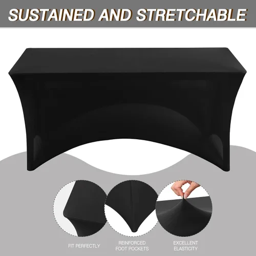 Vista 2 de Fixwal Paquete de 6 Cubiertas de Mesa, Mantel de Spandex Ajustado Rectangular de 6 Pies Resistente Elástico Cubierta de Mesa Rectangular para Patio