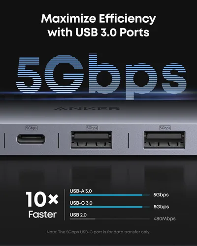 Vista 4 de Anker USB C Hub, adaptador USB multipuerto 7 en 1, divisor USBC a HDMI 4K a 60Hz 85W Max PD, 2 USB 3.0 & 1 USBC Data Ports, SD/TF Card Reader, for