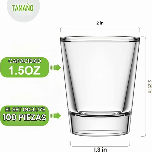 Vista 2 de Geosar - 100 vasos de chupito transparentes de 1.5 onzas, estilo clásico Vasos pequeños de vidrio para fiesta de boda, multiusos para jugo