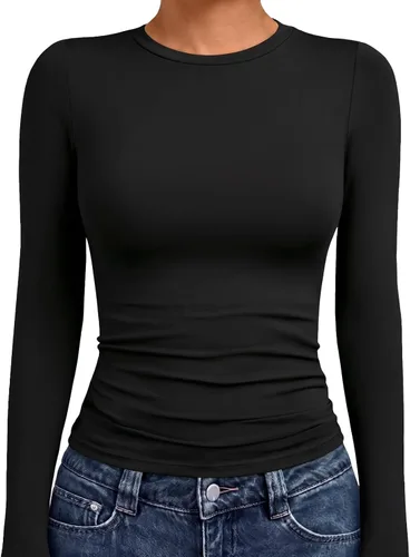 Vista 20 de AUTOMET - Camisetas ombligueras de manga larga para mujer, básicas, de compresión, para salir, otoño, ropa de moda del año 2000 Blanco