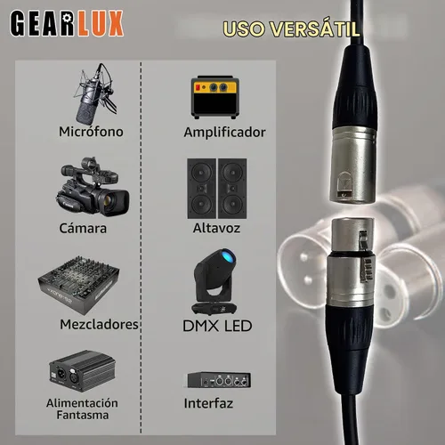 Vista 6 de Gearlux – Cable de micrófono XLR, completamente balanceado, macho a hembra, 25 pies - Paquete de 3