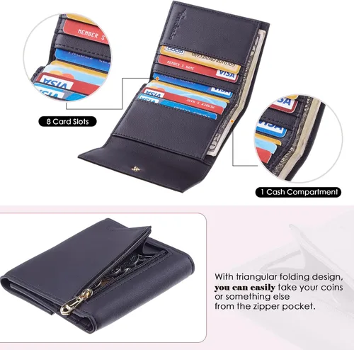 Vista 4 de Travelambo Cartera pequeña y compacta con bloqueo RFID tarjetero de triple pliegue para mujer Cartera RFID
