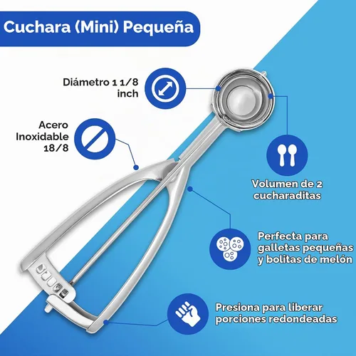 Vista 3 de Jenaluca Cuchara pequeña - Mini cuchara para galletas y pala de bola de melón - Volumen de 2 cucharaditas - Cuchara de acero inoxidable #100