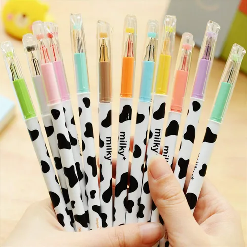 Vista 2 de Yansanido Paquete de 12 bolígrafos de gel con diseño de vaca Kawaii para oficina, escuela, hogar, viajes, regalo para amigos y estudiantes (12)