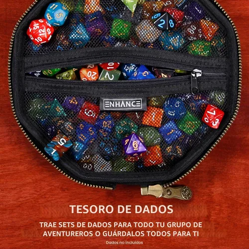 Vista 3 de ENHANCE Bandeja y estuche para dados DND – Soporte para dados DND para hasta 150 dados D&D con exterior duro resistente e interior suave protector.