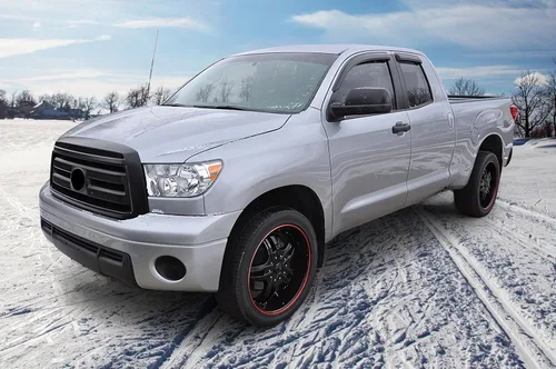 Vista 5 de IKON MOTORSPORTS - Visera de ventana compatible con Toyota Tundra de doble cabina 2007-2021, estilo delgado, acrílico, tintado, humo, lluvia