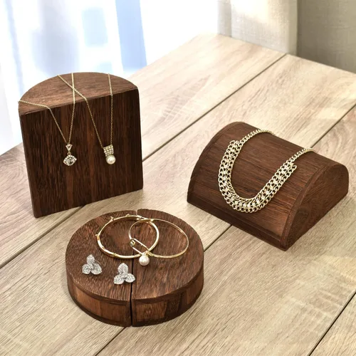 Vista 7 de MOOCA Juego de 4 elevadores de madera ligeros para pulseras, aretes y collares, múltiples combinaciones para innumerables estilos de exhibición