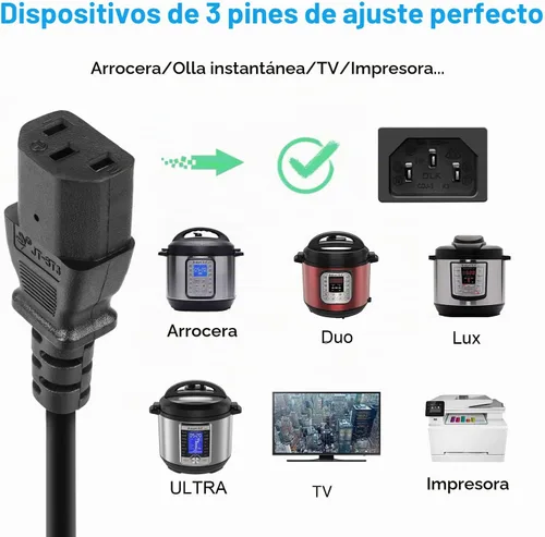 Vista 2 de Cable de alimentación compatible con olla a presión eléctrica Instant Pot, olla rápida de potencia, olla arrocera, máquina de leche de soja