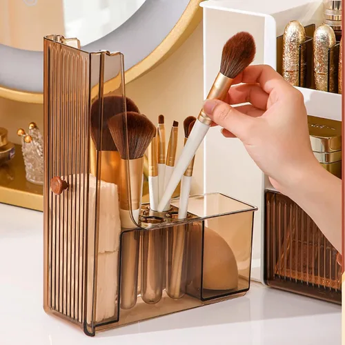 Vista 3 de Organizador de maquillaje de cosméticos, organizador de cuidado de la piel, organizador de cosméticos grande a prueba de polvo, impermeable