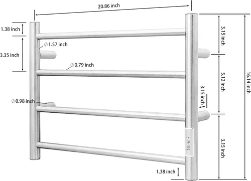 Vista 3 de KEG Calentador de toallas montado en la pared con temporizador incorporado 4 barras de acero inoxidable eléctrico calentado toallero para baño
