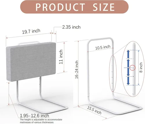 Vista 3 de Protectores de riel de cama para niños pequeños, rieles de cama ajustables con seguridad, rieles laterales de cama para cama individual, Gris