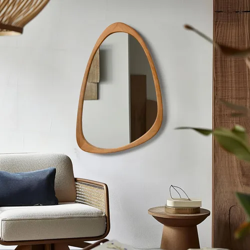 Vista 5 de Wood Asymmetrical Mirror for Decor,19.5x30.5"Organic Irregular Wall Mirrors Marrón