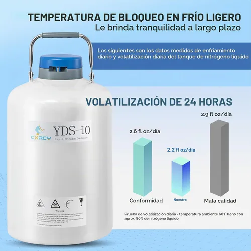 Vista 4 de CXRCY 10L Nitrógeno Líquido Dewar, Aleación de Aluminio LN2 Tanque con 6