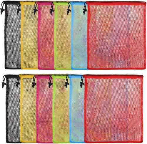 Vista 16 de 13 "X15.5" 12pcs malla lavandería cordón bolsa nylon cordón gimnasio bolsa con cierre de cordón