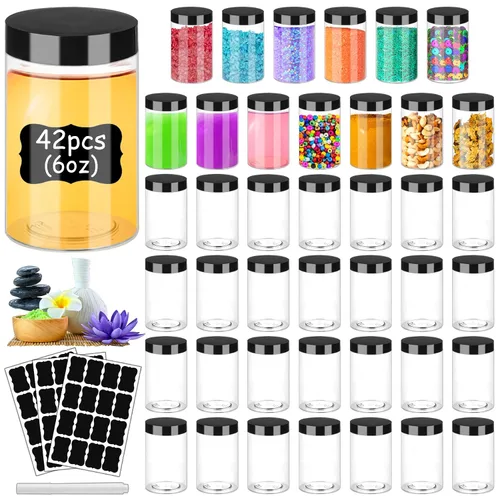 Vista 9 de Hajoyful Tarros de plástico de 2 onzas con tapas, 36 recipientes pequeños para limo cosmético, tarros redondos de viaje, recipientes vacíos