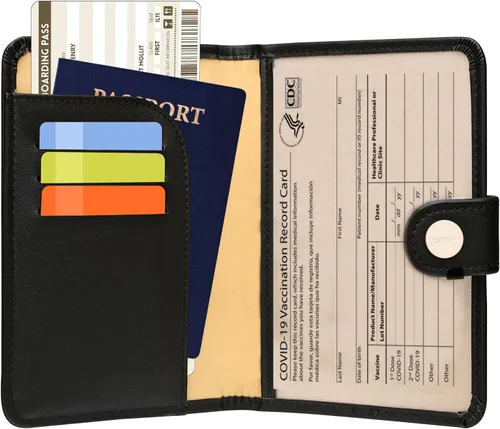 Vista 2 de ZOPPEN Combo de funda para pasaporte con compartimiento para carné de vacunación con protección de bloqueo de interferencia de radiofrecuencia