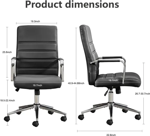 Vista 6 de Silla de escritorio de oficina de cuero, sillas de sala de conferencias con ruedas, sillas de oficina ejecutivas modernas de altura ajustable, silla