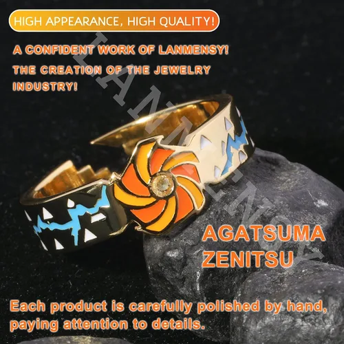 Vista 3 de LANMENSY Anillos de pareja de anime de plata de ley 925 Demon Slayer para hombres y mujeres, anillos a juego para parejas, juego Kimetsu No Yaiba