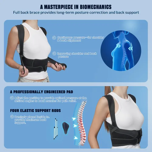 Vista 5 de Corrector de postura de espalda con almohadilla triangular desmontable para aliviar el dolor, soporte completo de espalda para joroba y escoliosis