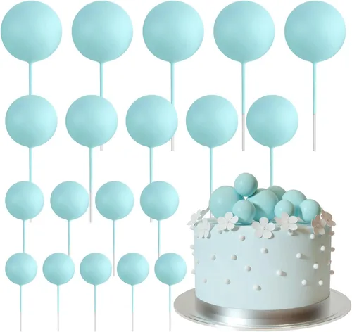 Vista 24 de ASTARON 20 piezas de decoración de bolas para pastel, mini globos, decoraciones de pastel, palos, bolas negras, decoraciones de pastel