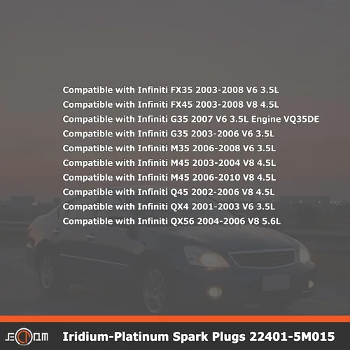 Vista 6 de Bujias de repuesto automotriz 22401-5M015 Bujias PLFR5A11 paquete de 6 bujías de iridio compatibles con Infiniti FX35 G35 I35 M35 M45 Q45 QX4 350z