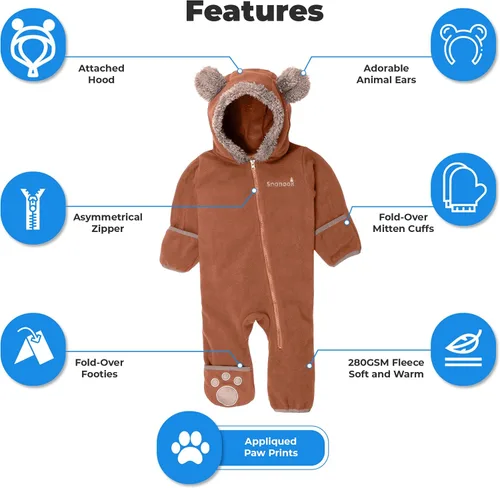 Vista 3 de Fleece Baby Bunting Unisex Baby Pram with Hood, Fold-Over Mittens & Footies, Baby Winter Suit - Fleece Baby Coats