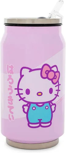 Vista 3 de Silver Buffalo Sanrio Hello Kitty - Taza de acero inoxidable con doble pared para soda con popote abatible, 11.8 onzas