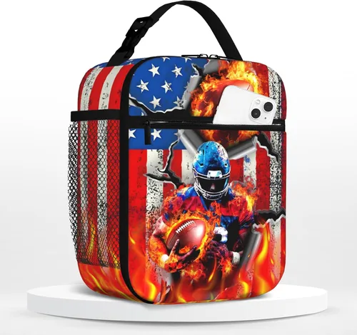 Vista 14 de Lonchera de béisbol para niños, con aislamiento, con diseño de calavera y béisbol, lonchera para niños, escuela, trabajo, oficina, viajes, picnic