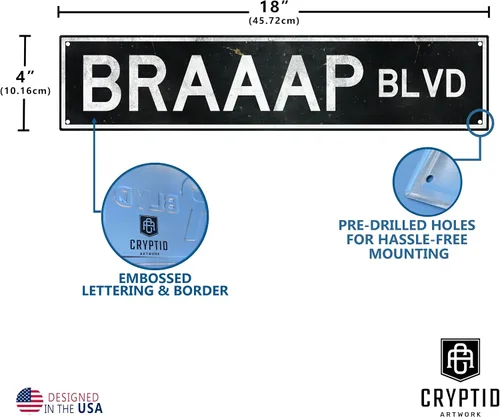 Vista 2 de Braaap Blvd - Letrero de metal de 18 x 4 pulgadas – Letrero de metal de aluminio en relieve vintage – Retro Enduro, todoterreno y carreras