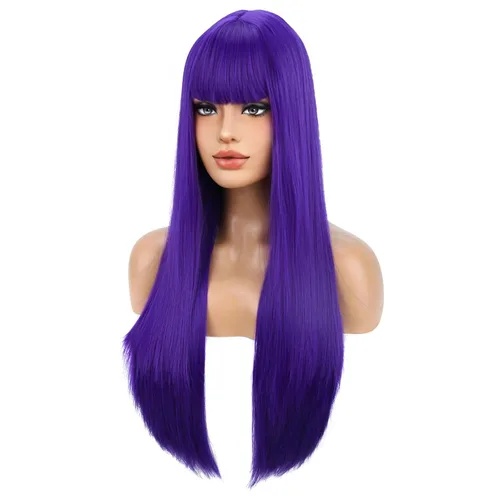 Vista 6 de BERON Pelucas negras de cabello largo liso con flequillo, para mujer, a la moda, resistente al calor, sintético, aspecto natural, para fiesta
