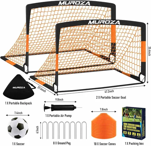 Vista 2 de MUROZA Escalera de agilidad y juego de entrenamiento de portería de fútbol, escalera de velocidad de 20 pies con conos, obstáculos, cuerda de saltar
