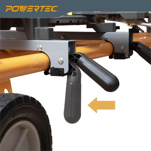 Vista 4 de POWERTEC Soporte portátil para sierra ingletadora con soportes de montaje de liberación rápida, capacidad de carga de 330 libras, ruedas de 8