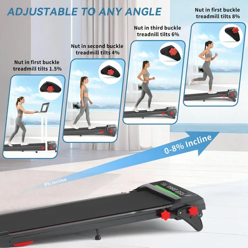 Vista 7 de Walking Pad Treadmill with Incline 8% & Decline -1.5% 4 Level, Under Desk Treadmill for Home, 2.5HP Quiet BLDC EvoDrive Portable Walking Pad with