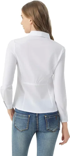 Vista 7 de Camisa clásica con botones y bolsillos, blusa de manga larga con cuello para mujer