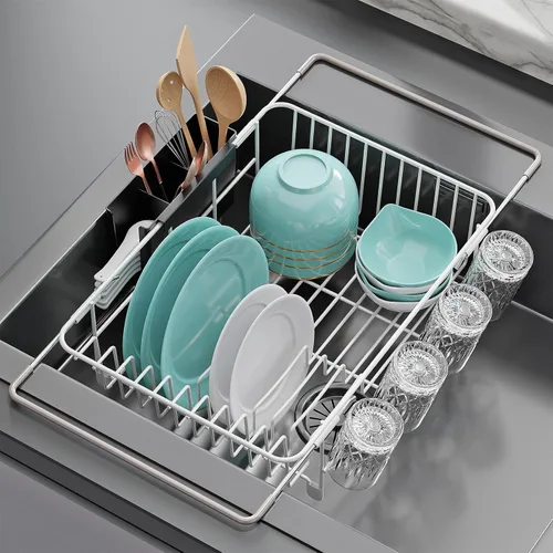 Vista 10 de Dish Drying Rack in Sink: Expandable, 3-Slot Utensil Holder, Anti-Slip Handle. Small Dish Rack: Ideal for Small Households. Kitchen Drying Rack Black