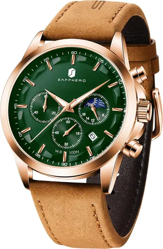 Vista 20 de SAPPHERO Relojes para hombre, cronógrafo, de acero inoxidable, impermeable, cuarzo, para negocios, casual, reloj de vestir para hombre, fecha Negro