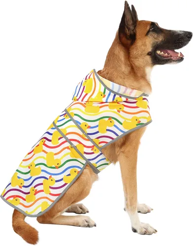 Vista 33 de Impermeable para perros pequeños y cachorros, chaqueta impermeable con capucha con tiras reflectantes, agujero para la correa y poncho de ajuste