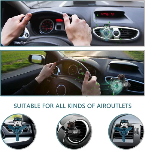 Vista 9 de 2 piezas de ambientadores de coche con diseño de oso piloto, difusor de ventilador de coche con hélice, ambientador de coche creativo con diseño