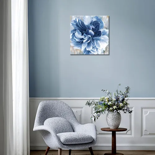 Vista 4 de Arte de pared de flores azules, impresión en lienzo floral azul marino, paisaje natural, arte de pared para sala de estar, dormitorio, pintura