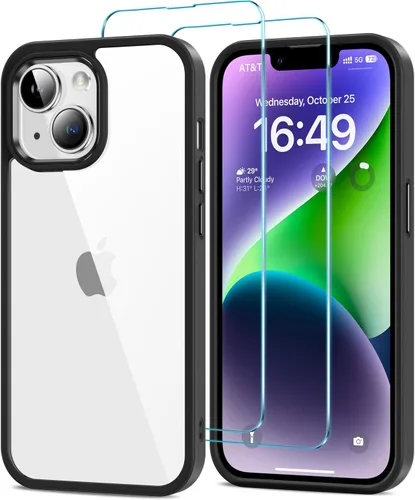 Vista 14 de HOOMIL Funda para iPhone 11 con 2 protectores de pantalla de vidrio templado, no amarillea, protección contra caídas, arañazos, transparente, parte