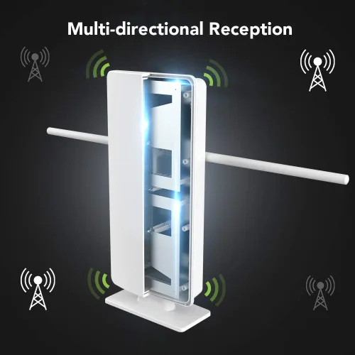 Vista 3 de ANTOP - Antena de TV para interiores y exteriores con panel de refuerzo inteligente HD con poste J (AT-800SBSJ)