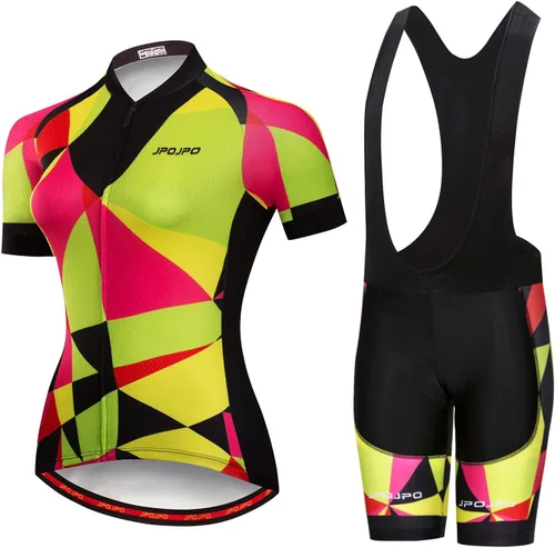 Vista 76 de Camiseta de ciclismo para mujer, manga corta y pantalones cortos de ciclismo acolchados para verano