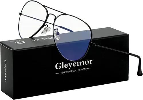 Vista 2 de Lentes clásicos de aviador con luz azul para mujeres y hombres, lentes transparentes con marco de metal (color negro)